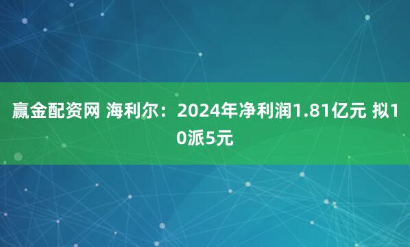 赢金配资网 海利尔：2024年净利润1.81亿元 拟10派5元